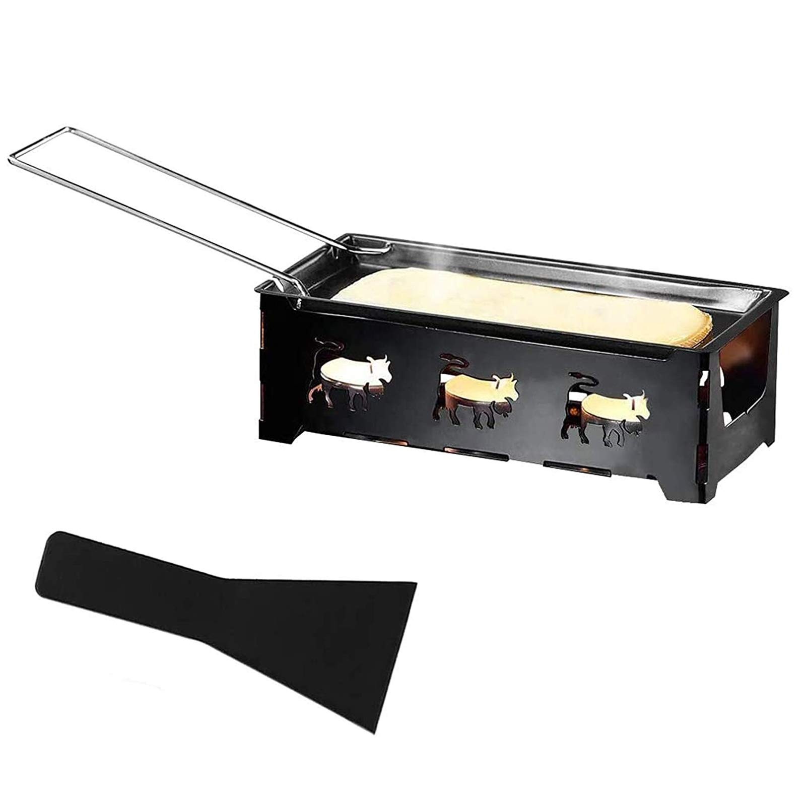 Cheese Raclette Set, Portable Candlelight Raclette Pan Foldable Non-Stick Rot