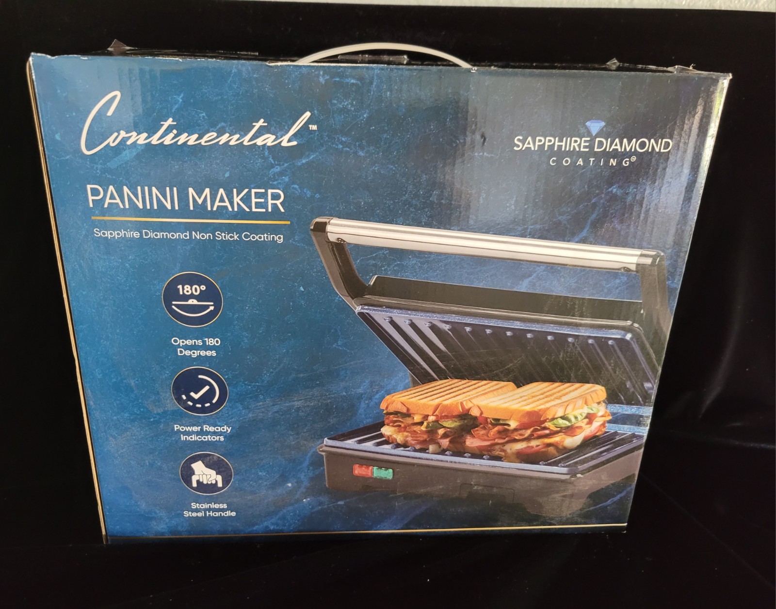 Continental Panini Maker Sapphire Diamond Coating Stainless Handles NEW