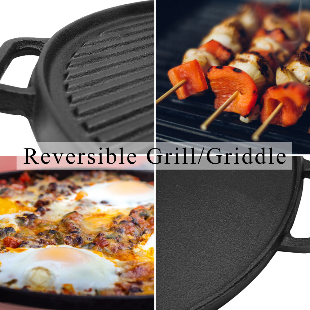Cast Iron Reversible Grill/Griddle 12-Inch Double Handled Cast Iron Griddle
