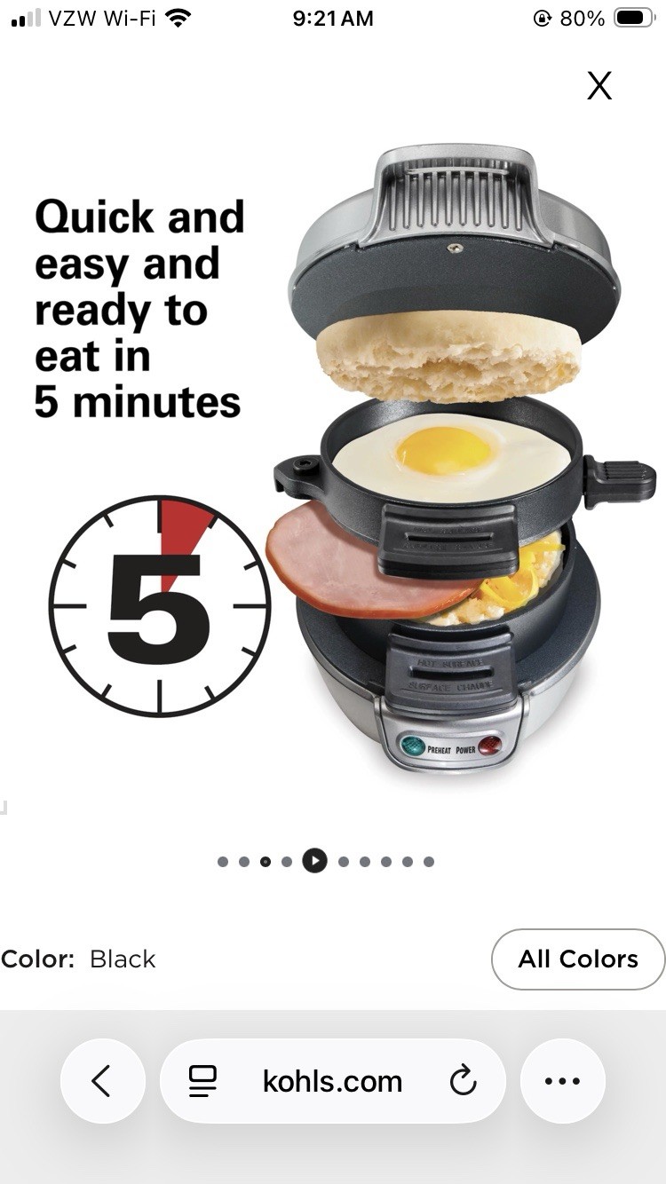 Hamilton Beach Breakfast Sandwich Maker, Black, New In Box