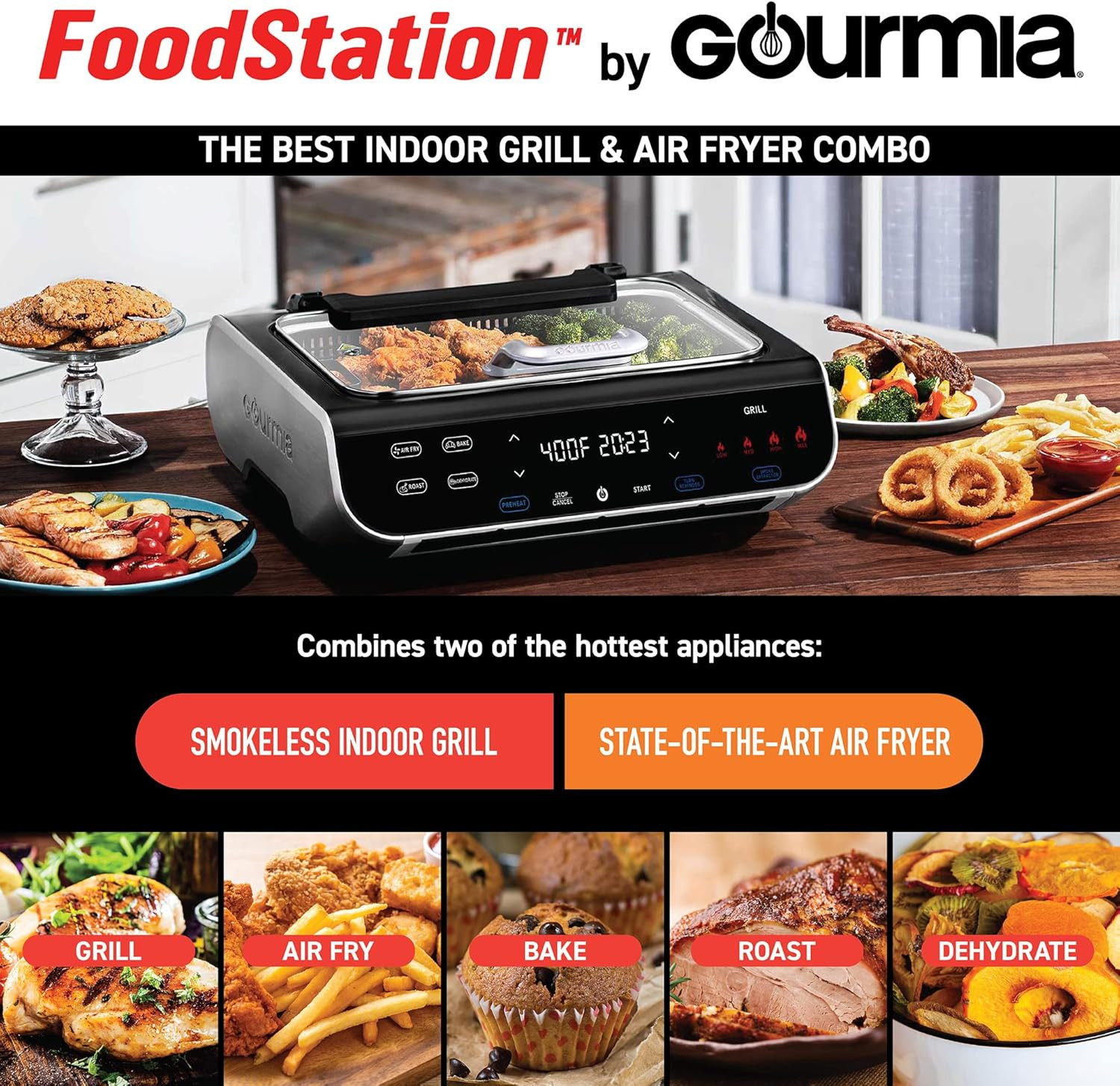 Smokeless Indoor Grill & Air Fryer Raclette Grill with Smoke Extracting Technolo