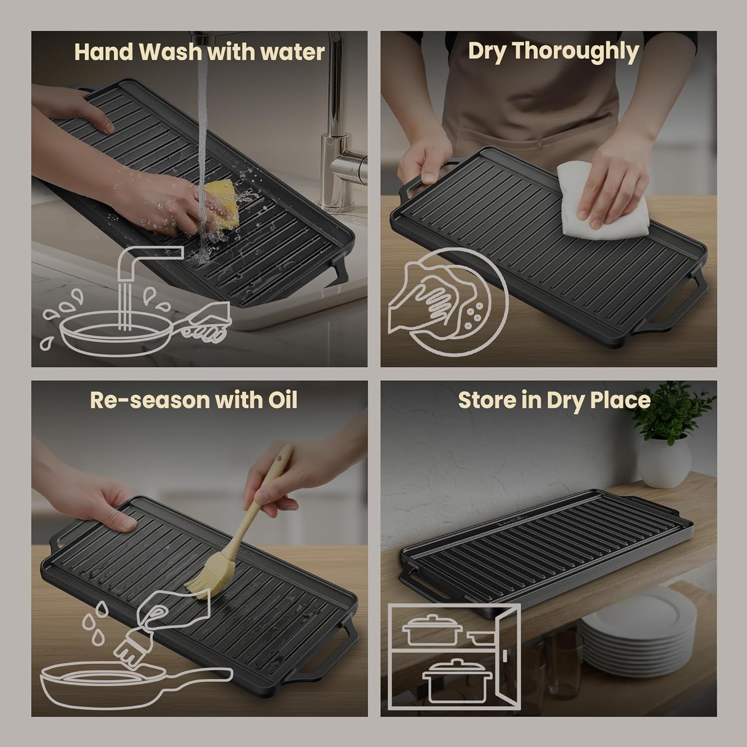 18 Cast Iron Reversible Griddle Flat Grill Pan Dual Burner Pre-Seasoned