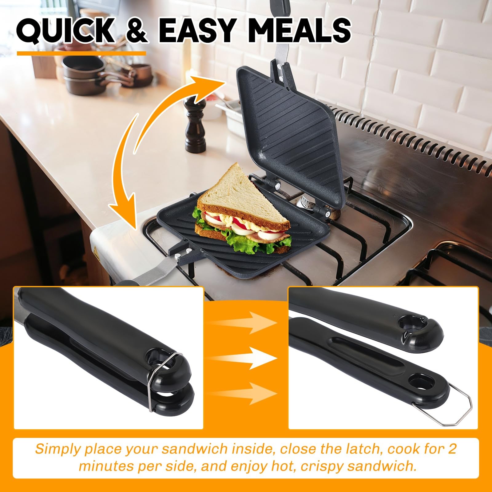 Sandwich Maker Pan, Grilled Panini Press with Non-Stick Double Sided Flip Fry…