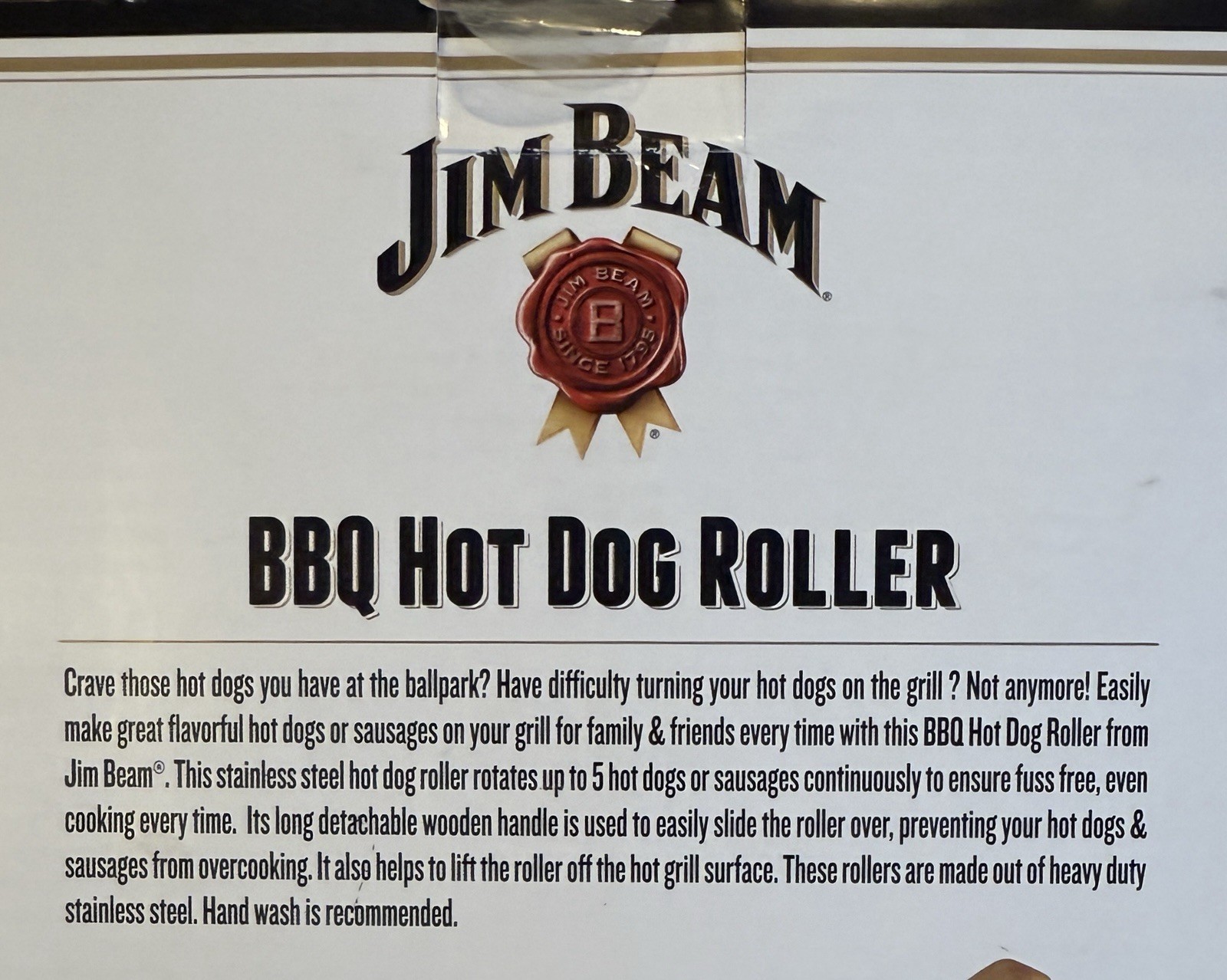 Jim Beam BBQ Hot Dog Roller * Heavy Duty Stainless Steel w/ Wood Handle * NEW