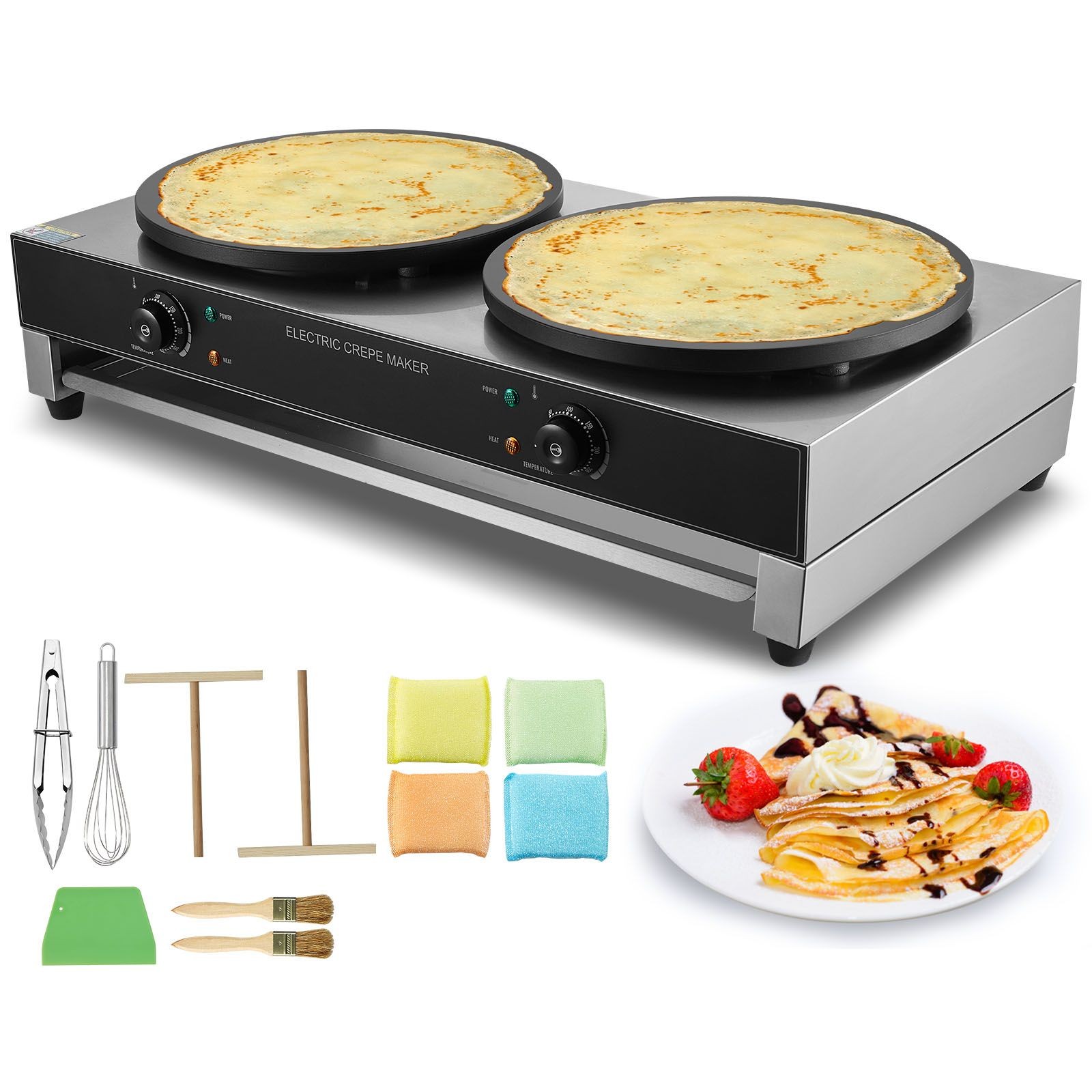 16in Dual Plate Crepe Maker, 3400W Nonstick Stainless