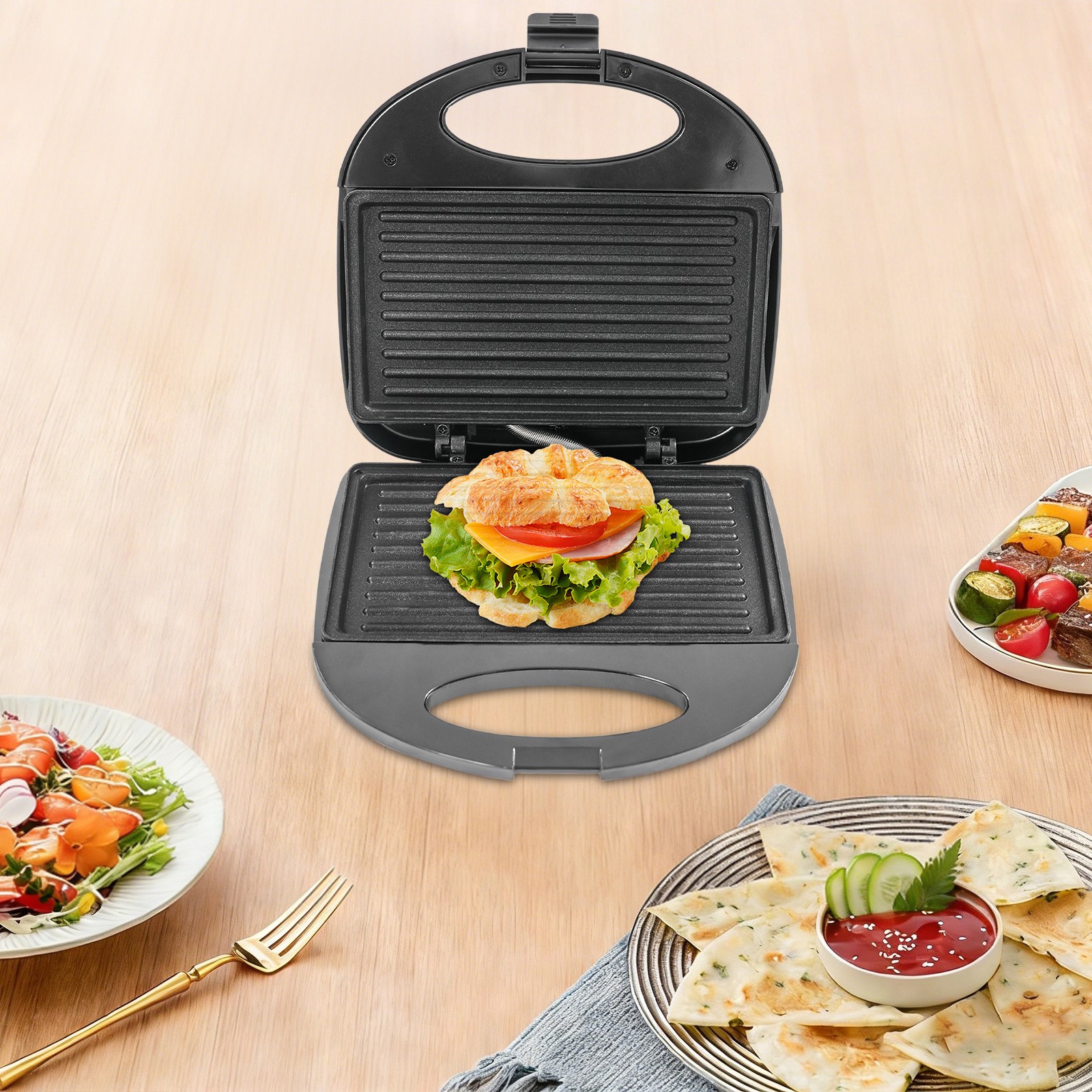 Sandwich Steak Maker Commercial Electric Grill Panini Press Griddle Plate 900W
