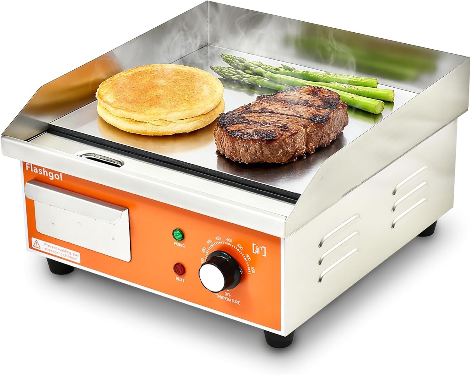 15.3″ Electric Griddle Nonstick Stainless Steel Adjustable Temperature NEW