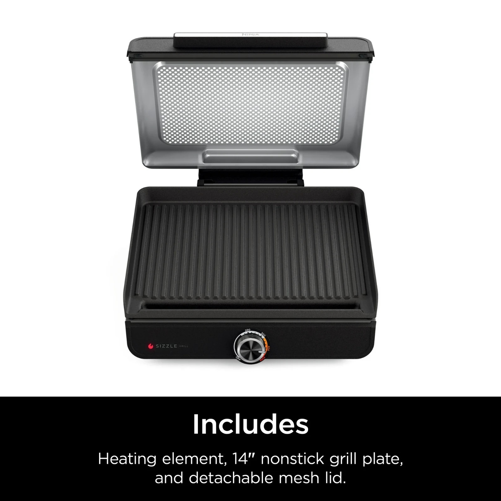 Ninja Sizzle 6-Serving Electric Indoor Grill, Low Smoke, 500°F Max Heat, GR100
