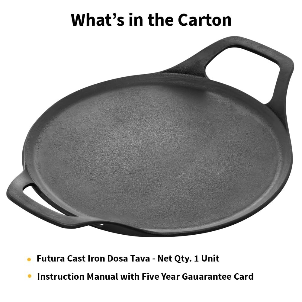 Hawkins Futura Cast Iron Dosa Tava, Pre-Seasoned Flat Griddle Pan, Black