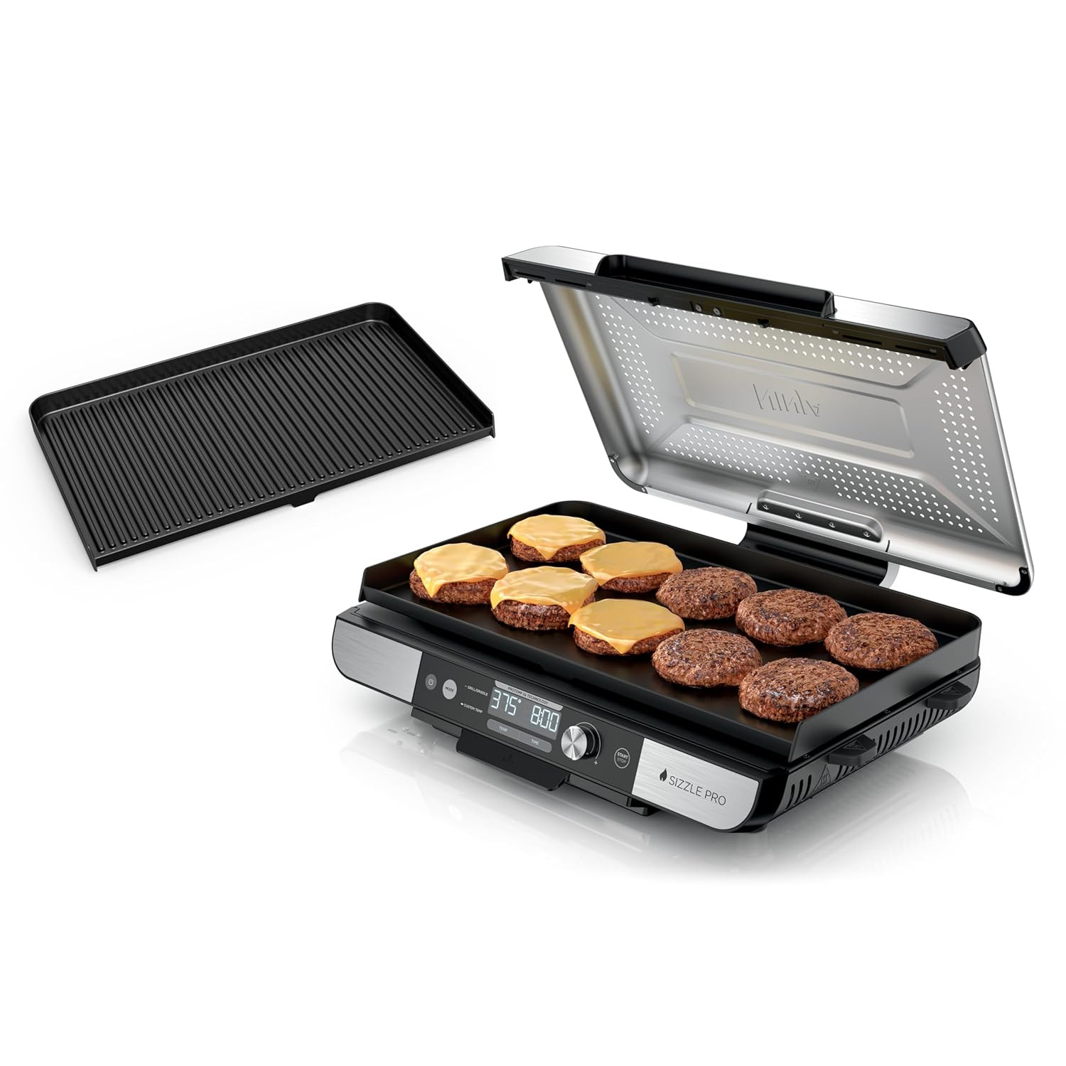 Sizzle Pro XL 20-Inch Indoor Griddle + Grill, Detachable Ventilated Lid, Grease