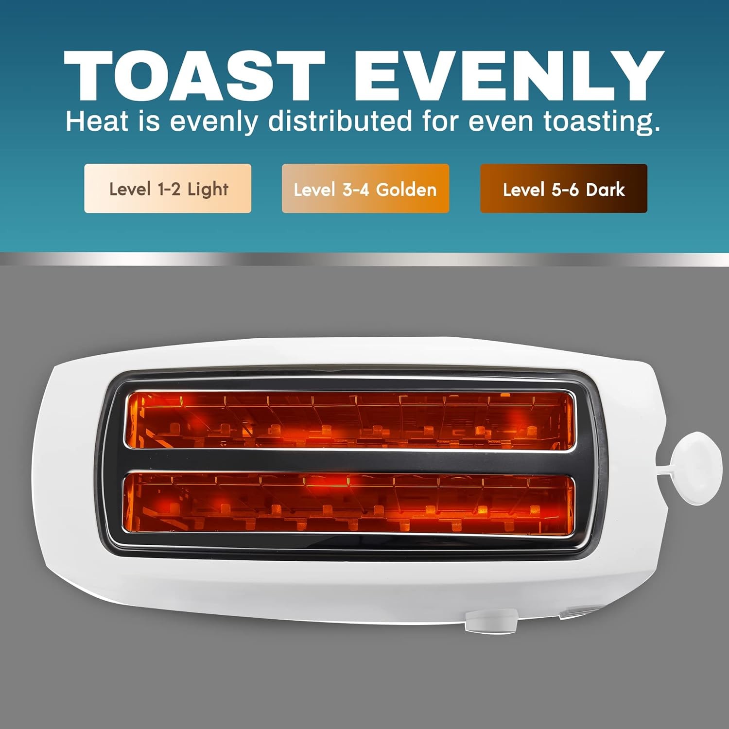Elite Gourmet ECT-4829 Long Slot 4 Slice Toaster, 6 Toast 4 Slice, White
