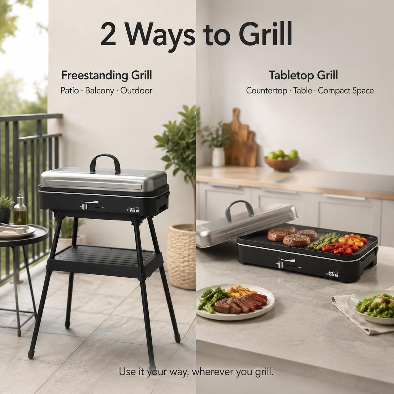 1800W Compact Electric Grill for Apartment Balcony, Smokeless
