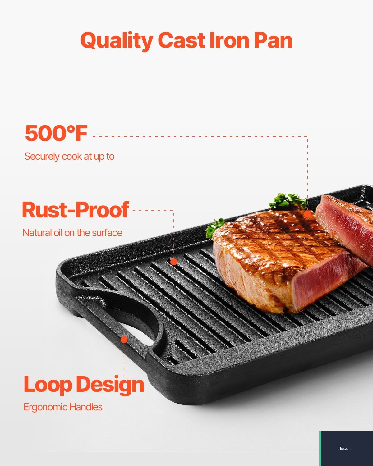 Cast Iron Reversible Griddle Grill 14 x 8.5 Pre-Seasoned Black