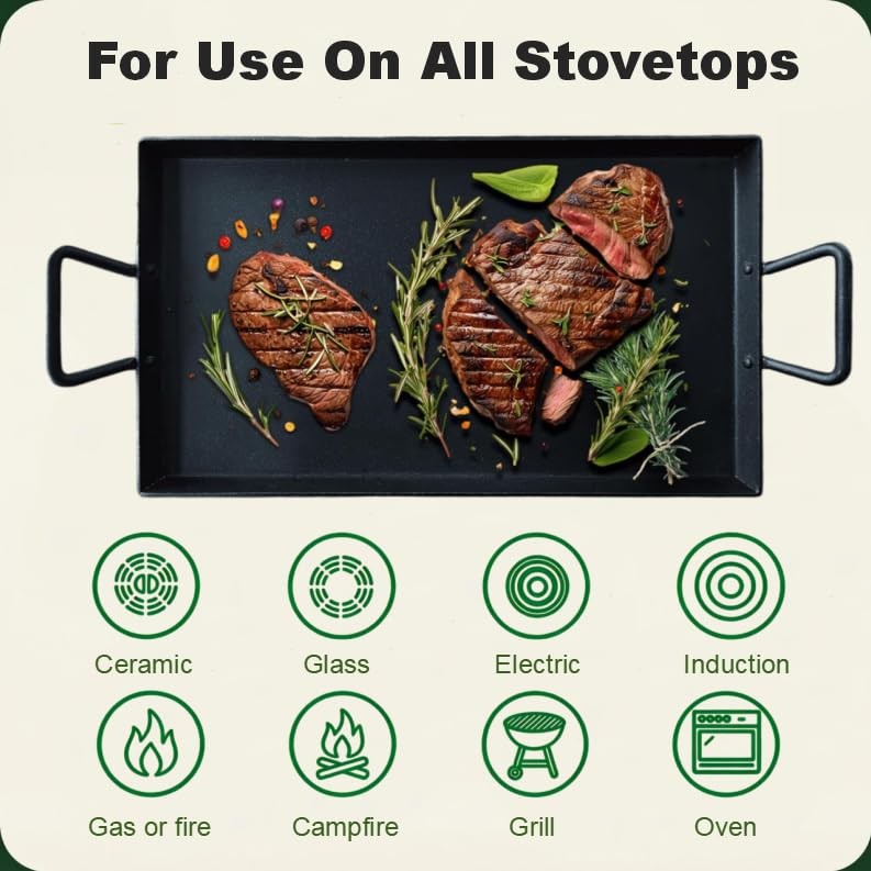 21.1 x 10 Inch Cast Iron Griddle Pan,Comal Para Tortillas for Induction,Oven,…
