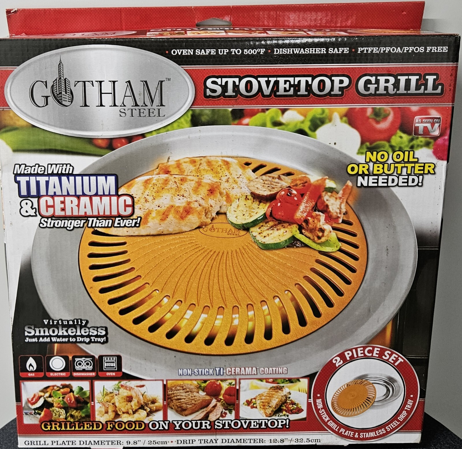Gotham Steel Stovetop Grill Titanim & Ceramic Nonstick Virtually Smokeless New