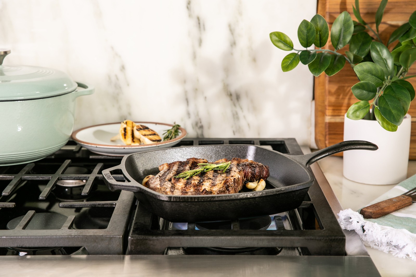 Lodge 10.25 Inch Square Seasoned Cast Iron Grill Pan, Dual Handles, Nonstick
