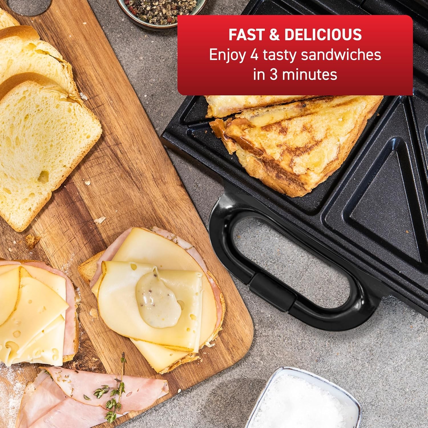Compact Sandwich Maker Stainless Steel Easy to Clean Indicator Lights Cool Touch