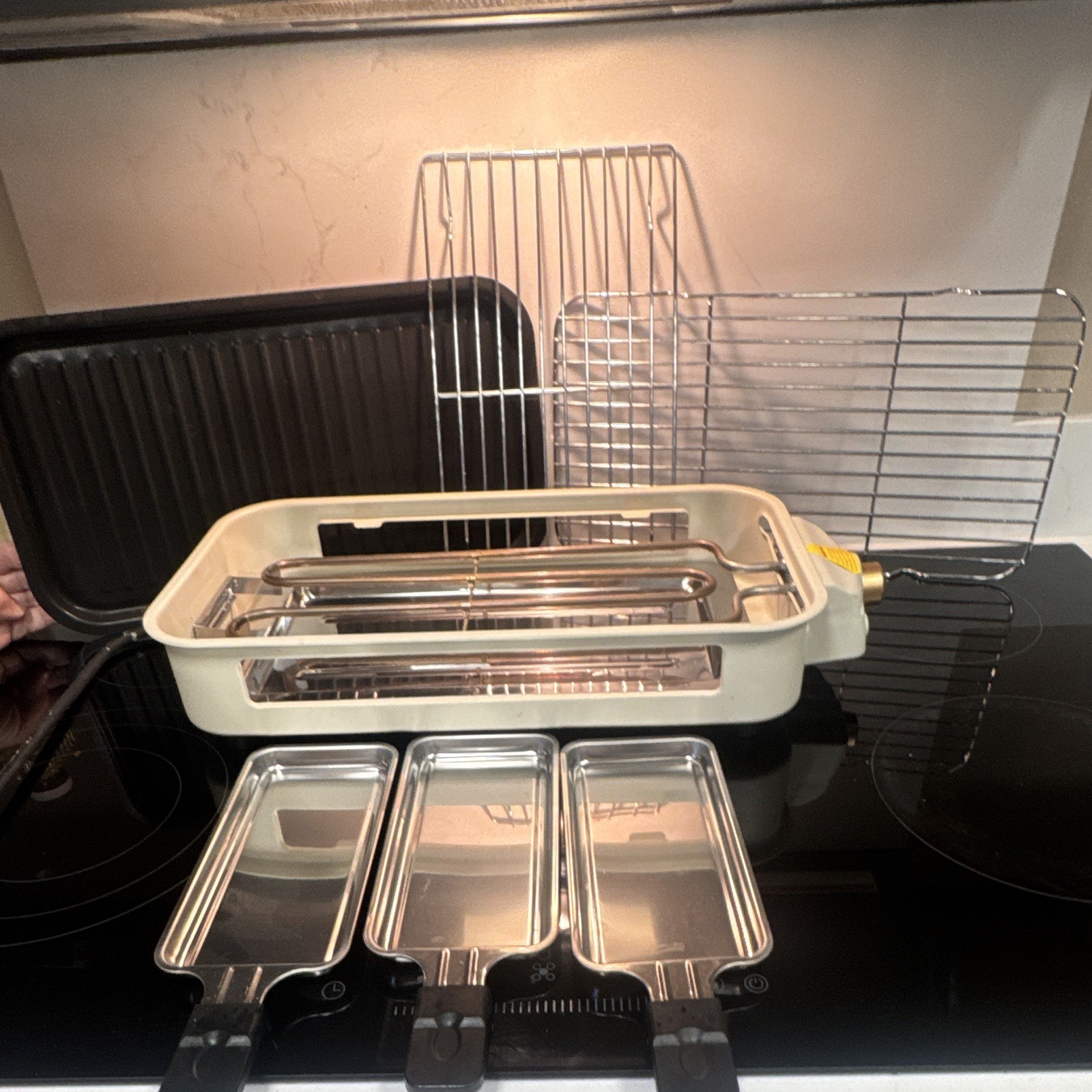 Rectangular Indoor Electric Grill 1700W Temp Control Cooking Grate Black/White