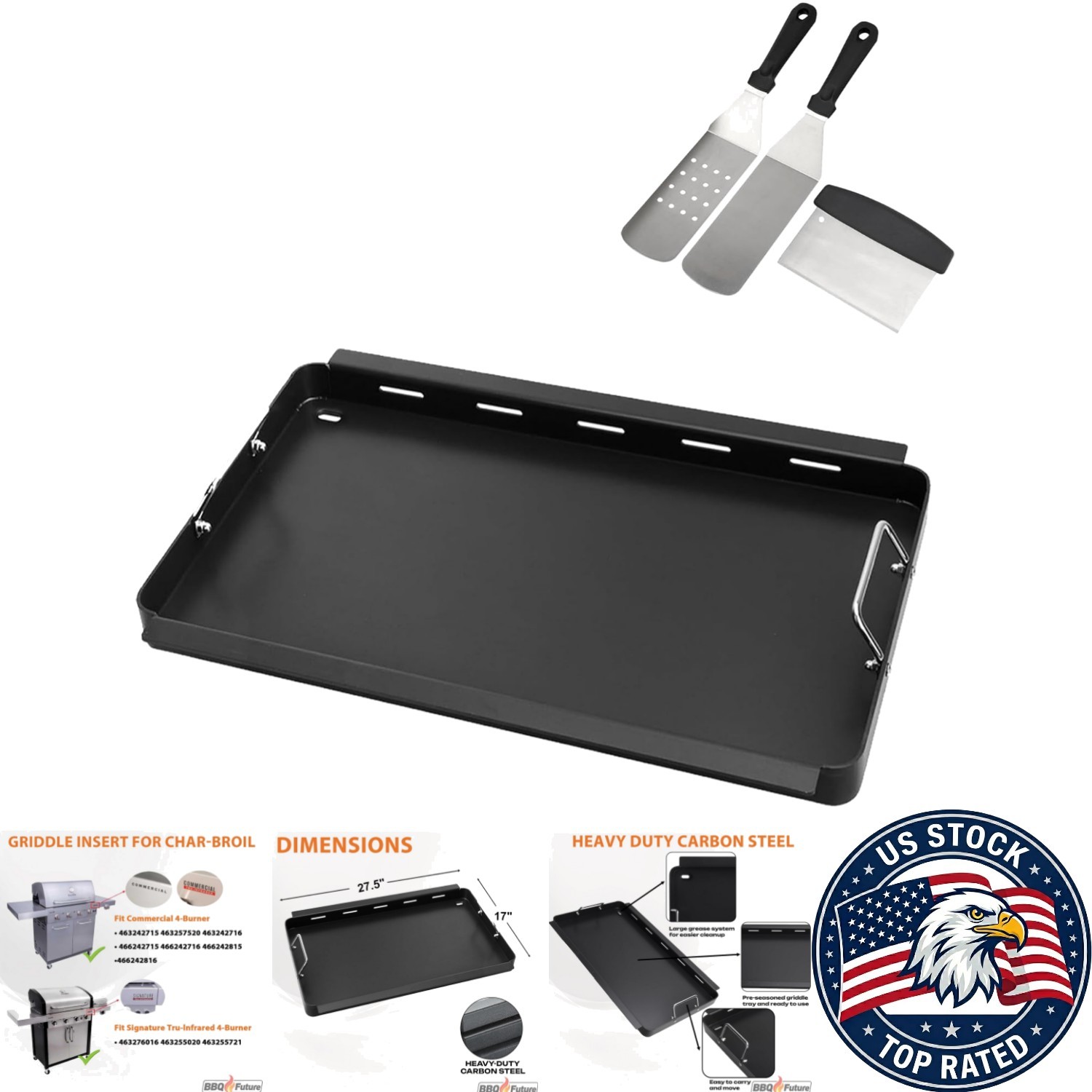 Upgrade Your BBQ: Full-Size Griddle Insert + Spatula Set for Charbroil Grills