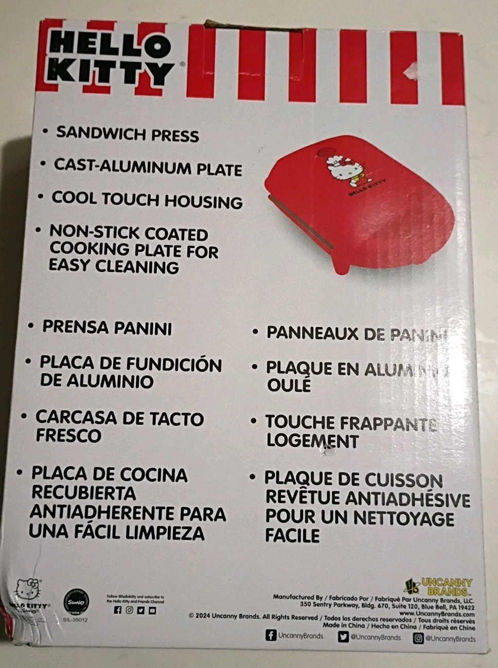 Hello Kitty Grilled Cheese Maker New in box Non-Stick Sandwich Press