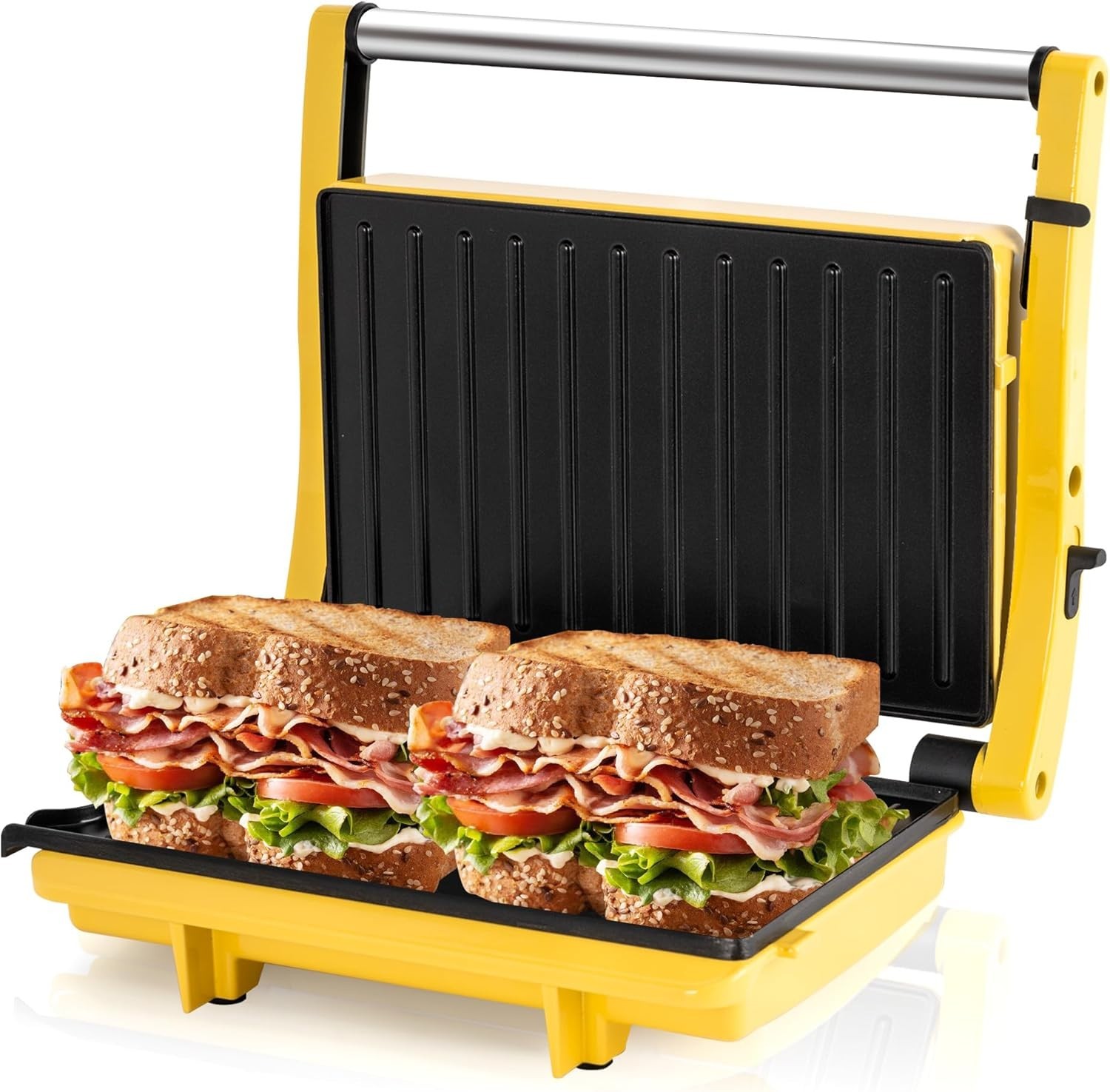 Panini Press Grill – Sandwich Maker with Non-Stick Cooking Plate Yellow