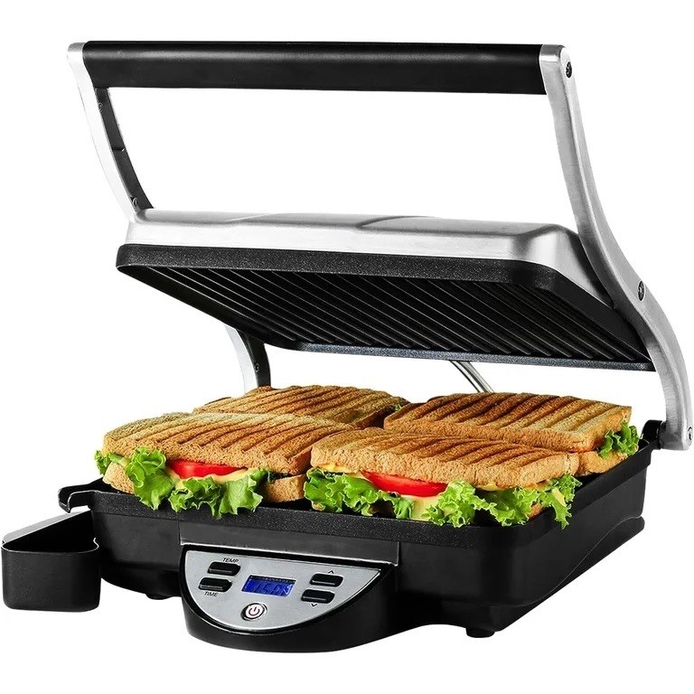 OVENTE Electric Panini Press Sandwich Maker, 1500W Grill with digital display