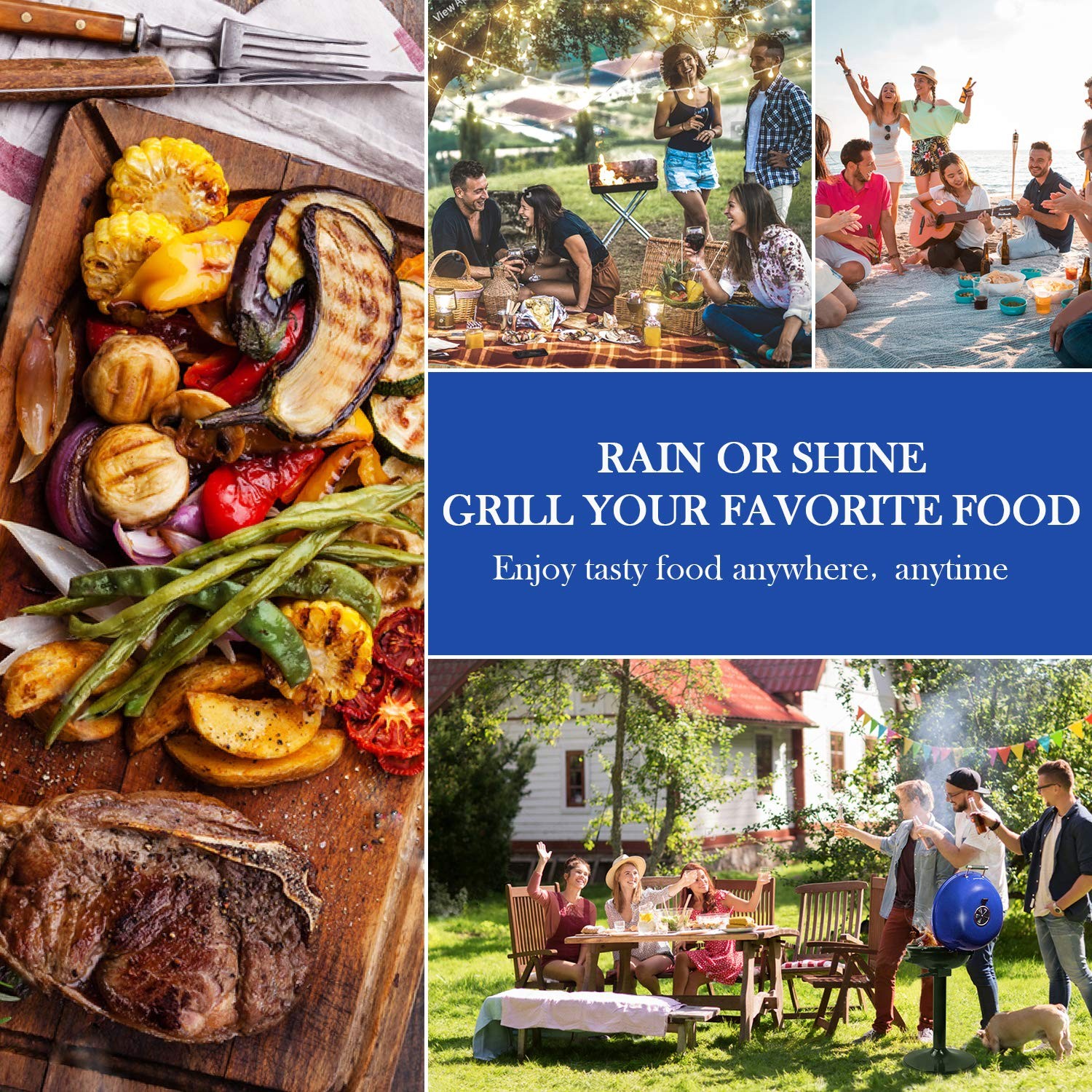 Electric Grill, Techwood Indoor/Outdoor BBQ 1600W Large, Blue