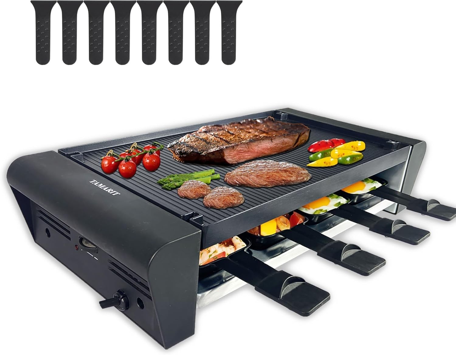 Raclette Table Grill 8 2 in 1 Small Swiss Style PFAS-No Nonstick Reversible