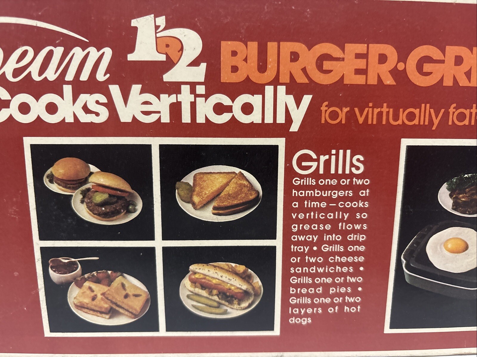 VINTAGE 1976 Sunbeam 1 or 2 Burger Grill NEW Cooks Vertically To Drain The Fat!