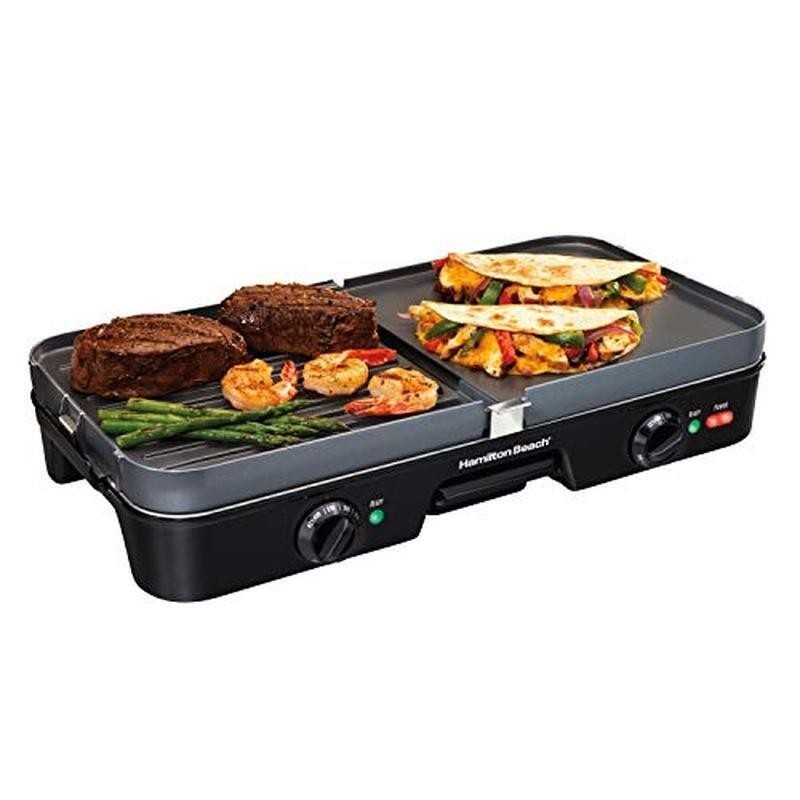 3in1 Electric Grill+Griddle 8-Serving Reversible Nonstick Plates 2 Cooking Zones