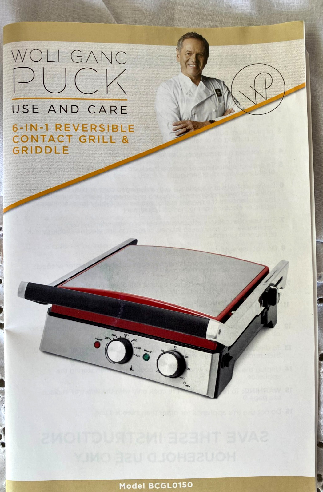WOLFGANG PUCK..6-IN-1 REVERSIBLE CONTACT GRILL & GRIDDLE..NEW IN BOX BCGL0150