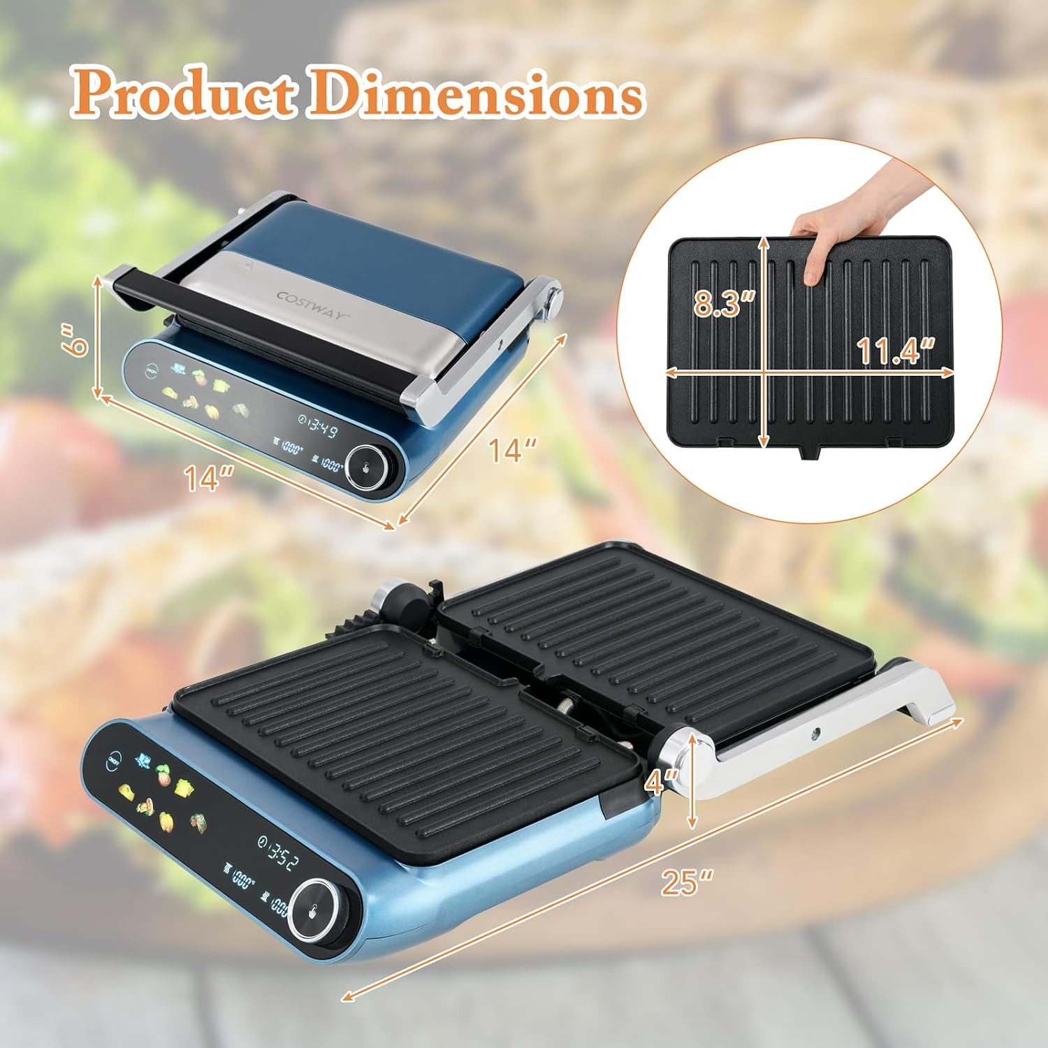 Panini Press 1200W Sandwich Maker W/ LED Touch Panel Non-Stick Coated Plates &