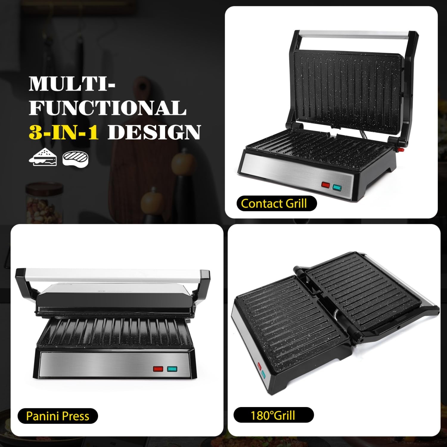 Panini Press, 1200W Sandwich Maker and Electric Indoor Grill with Ceramic Non-St
