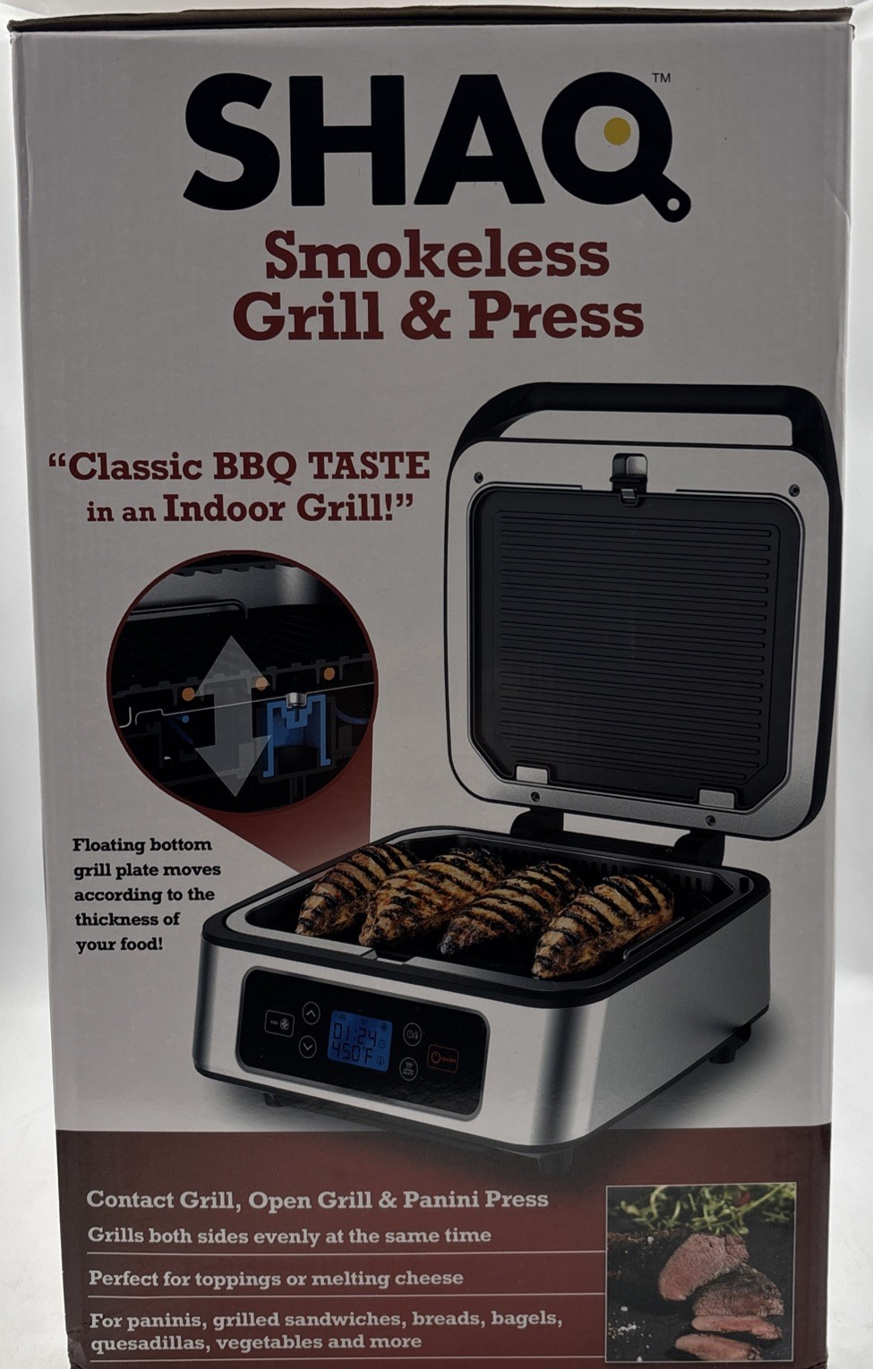 SHAQ 3-in-1 Smokeless Grill And Press Indoor Grill Brand New