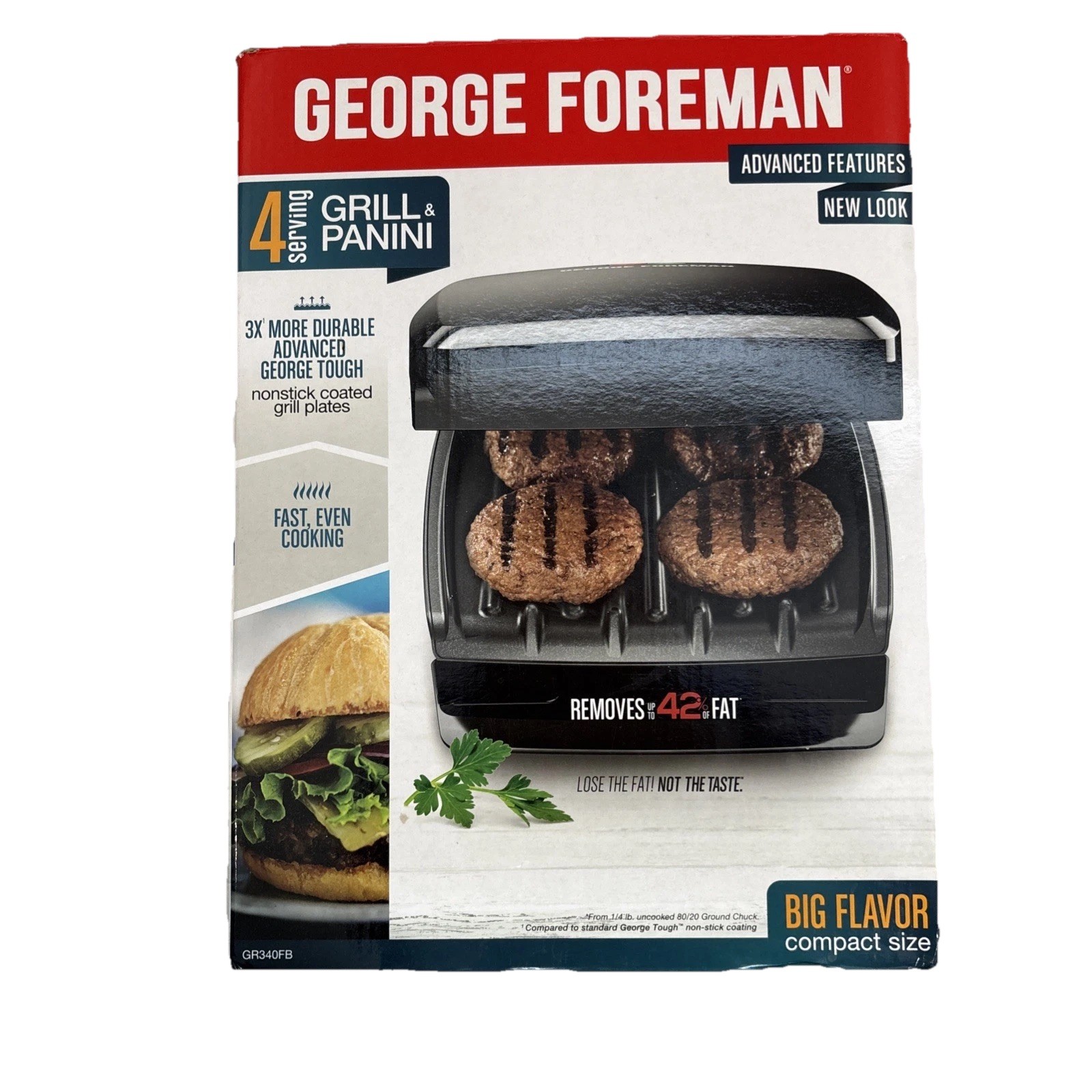 George Foreman GR340FBX 4-Serving Electric Grill Panini Non-Stick EUC