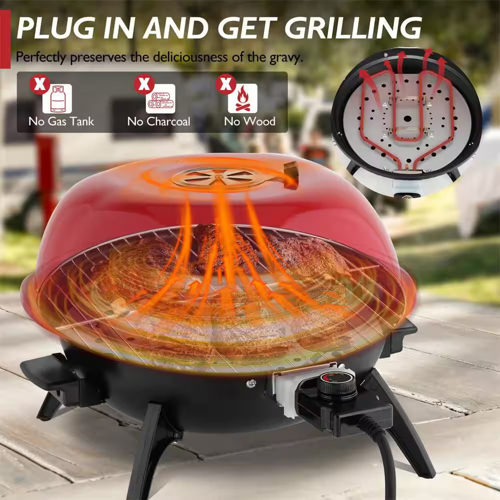 1600W Electric Countertop BBQ Grill Portable Double Layer Electric Grill in Red