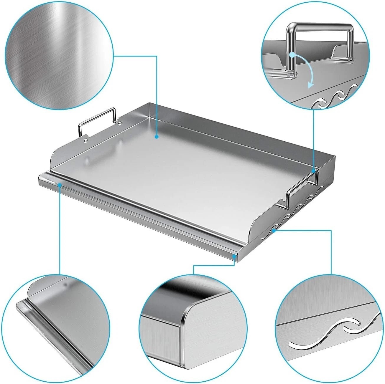 Professional Grade Stainless Steel Griddle with Even Heating Bracing – 17″ x 13″