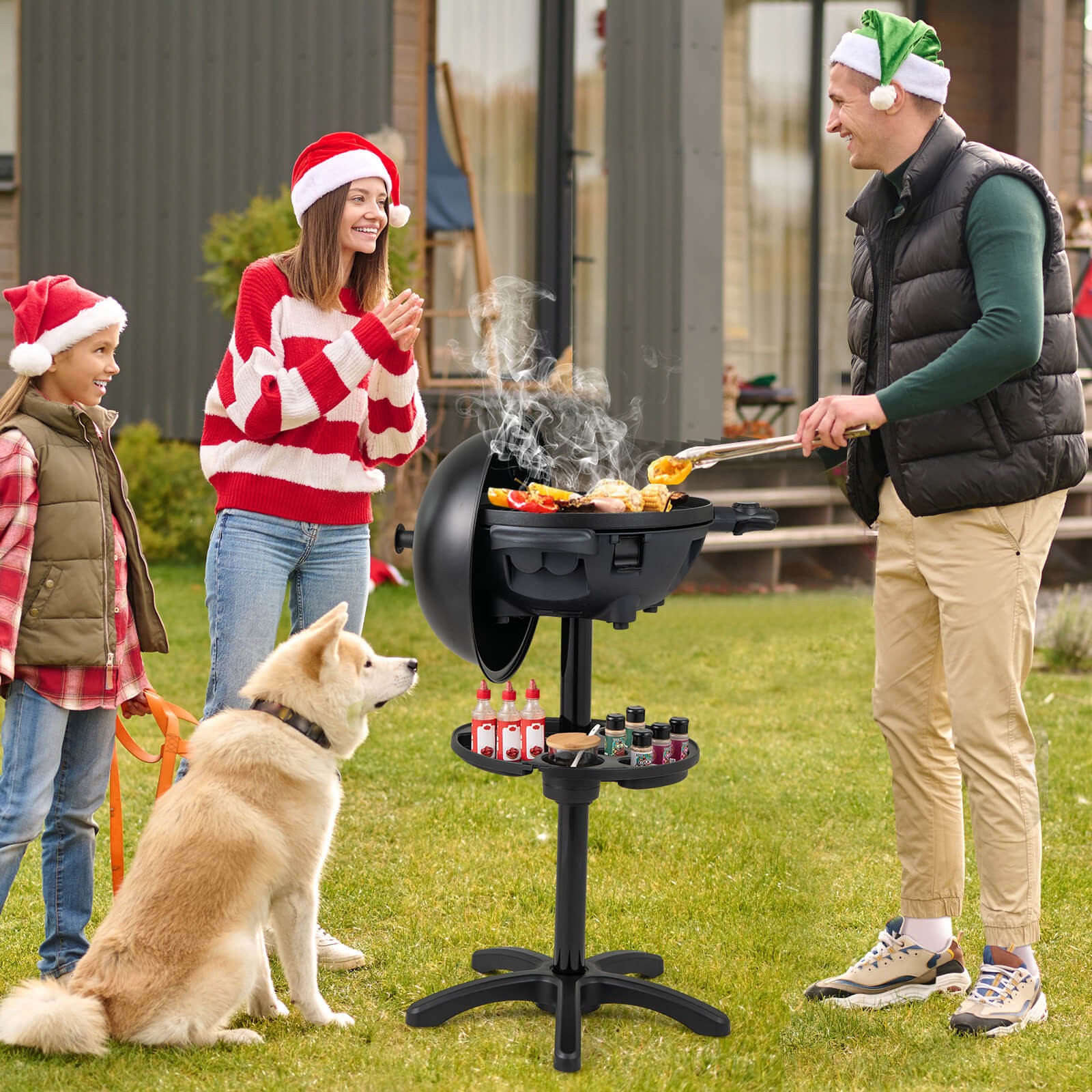 Indoor Outdoor Electric Grill w/ Non-stick Grill Plate Temperature Control