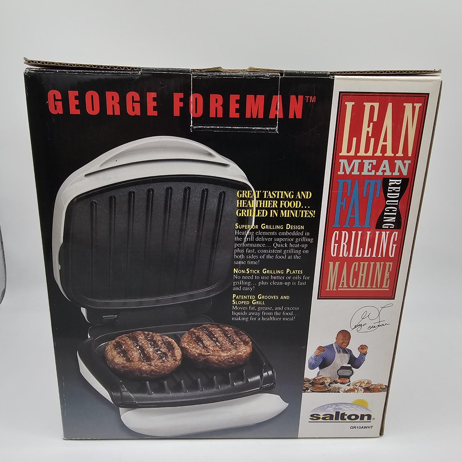 George Foreman GR10AWHT Lean Mean Fat Reducing Grill Vintage 2000 Y2K Old Stock
