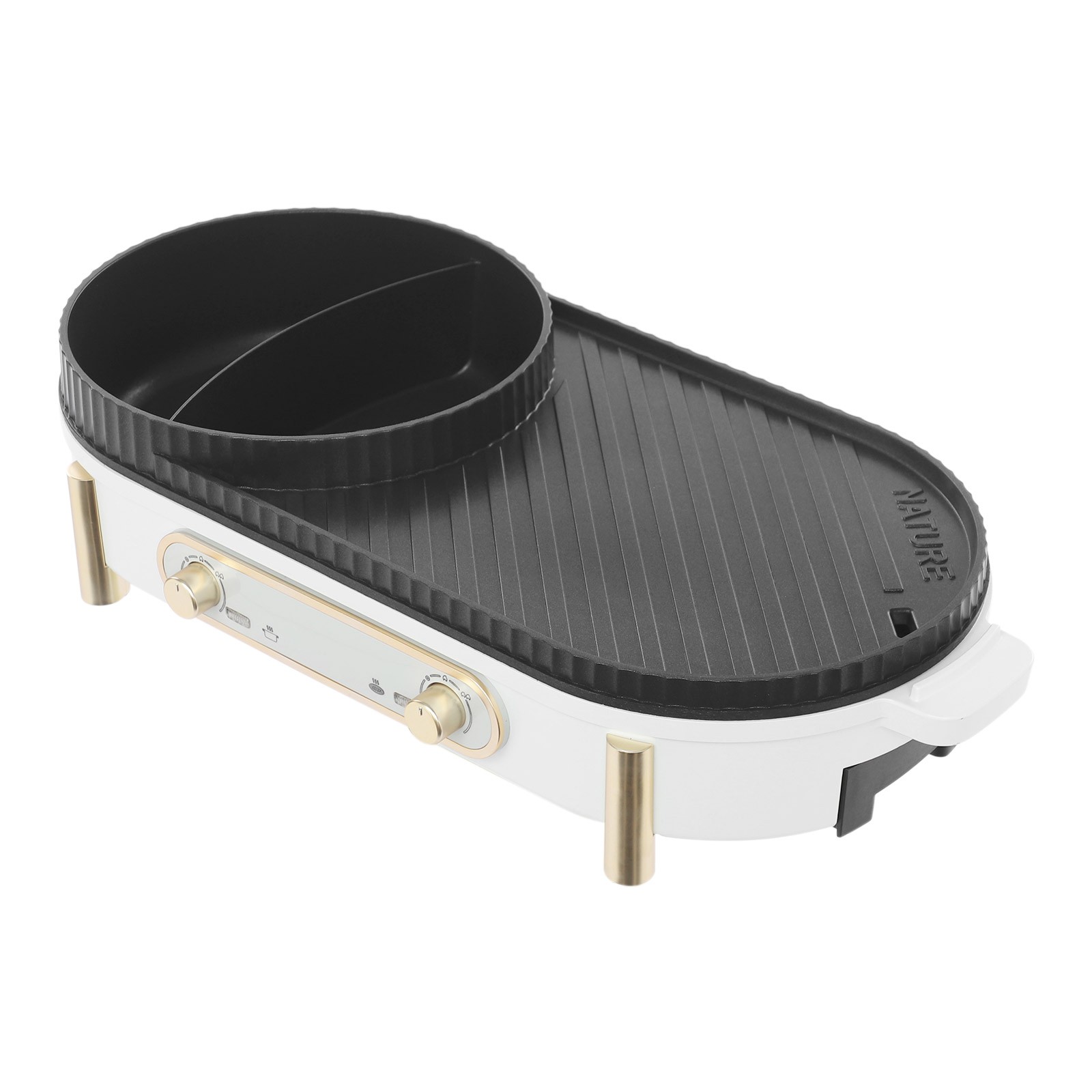2-in-1 Electric Hotpot Pot and Grill Plate with Independent Temperature Control