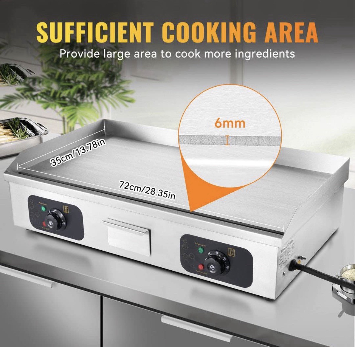 3KW Commercial Electric Countertop Griddle Flat Top Grill Hot Plate BBQ 73x40cm