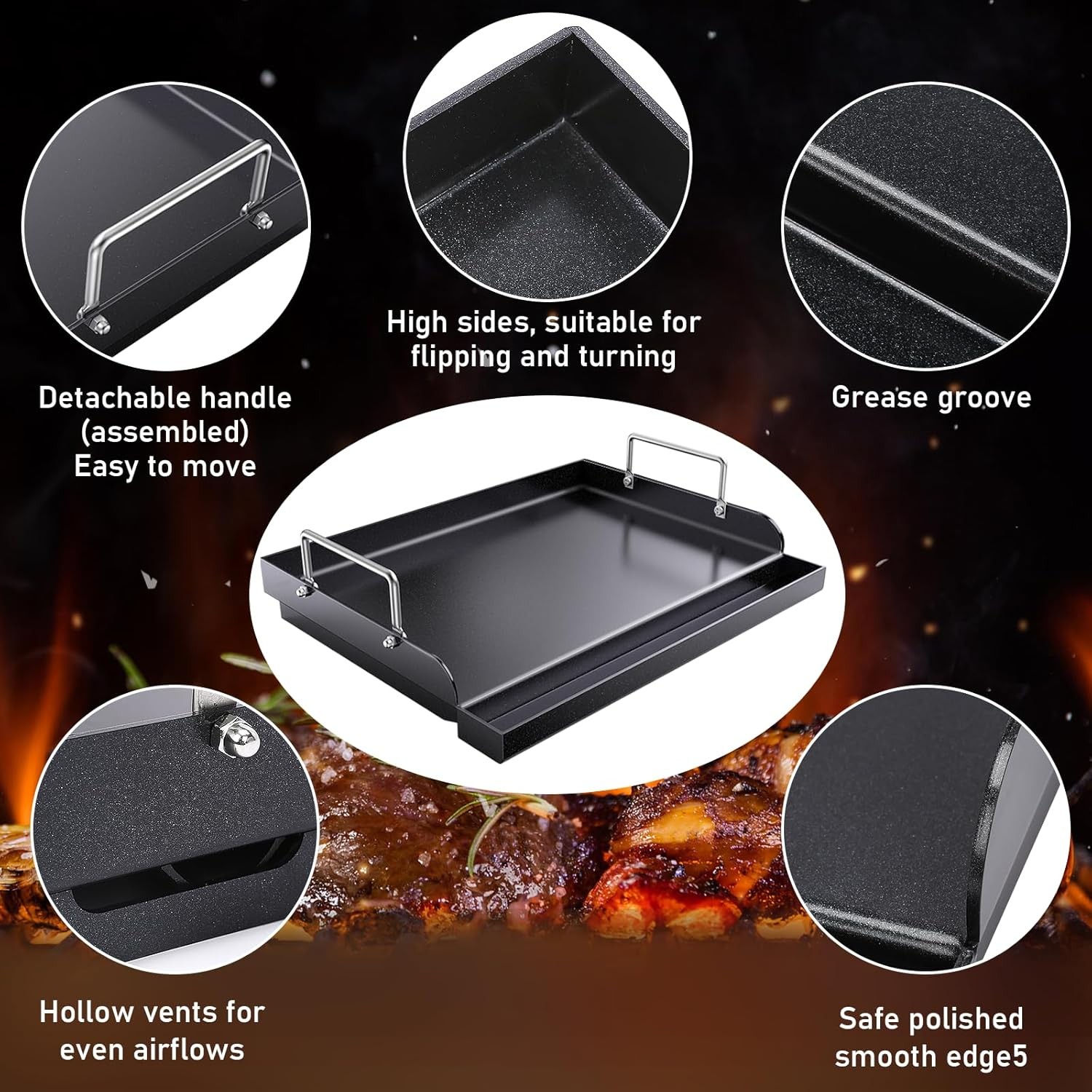 Cast Iron Griddle for Gas Grill 17″ x 13″ Flat Top Plate for Weber, Nexgrill
