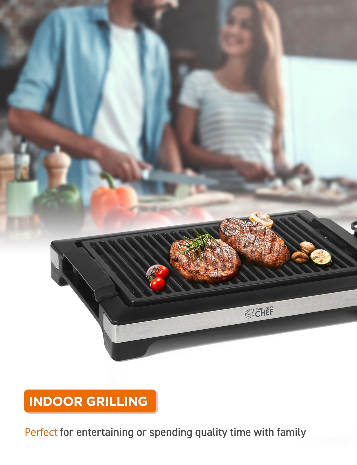 Commercial Chef Indoor Grill For Tabletop Countertop Or Kitchen 1600W Electric