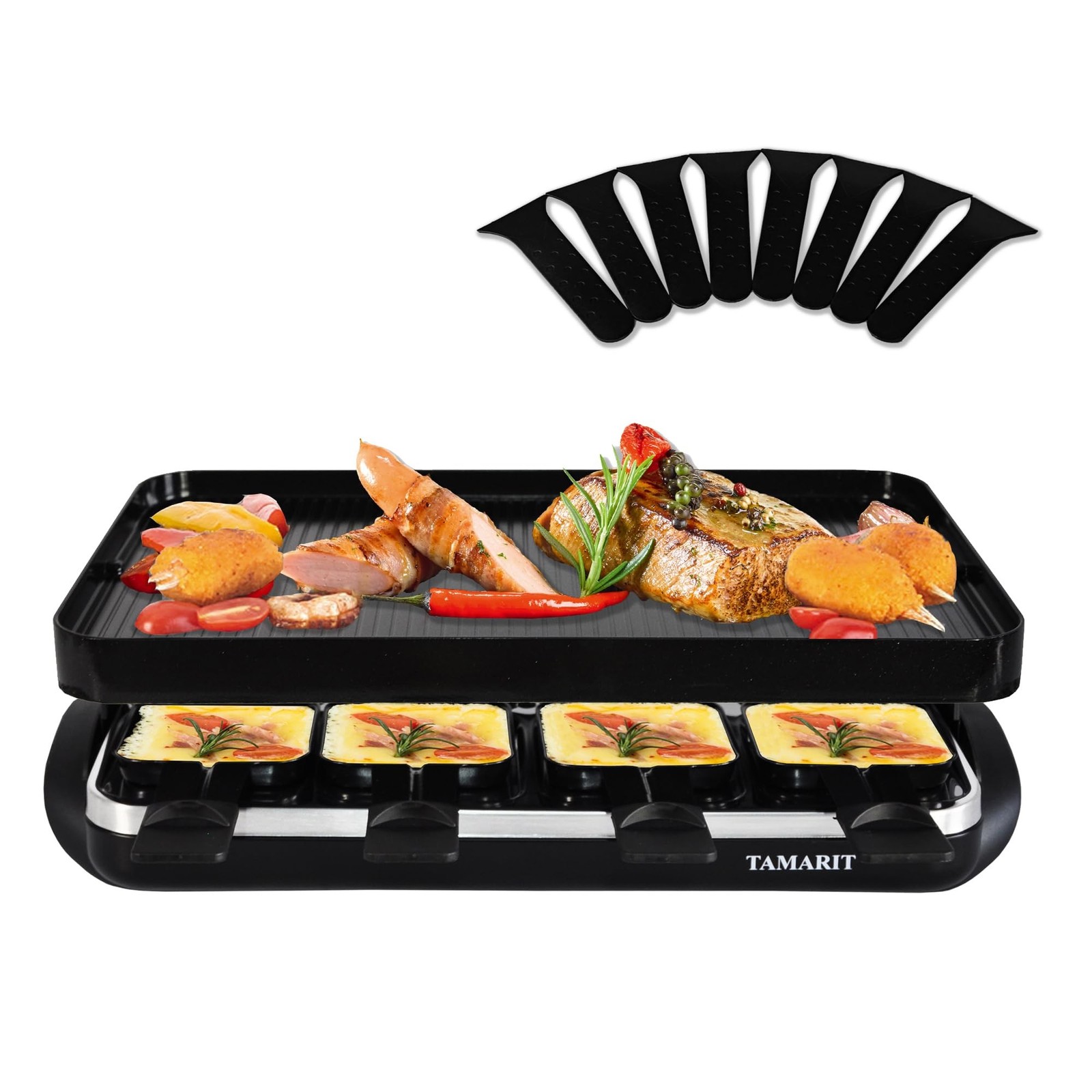 TAMARIT Classic 8 Person Raclette Grill 1500W Electric Tabletop Griddle