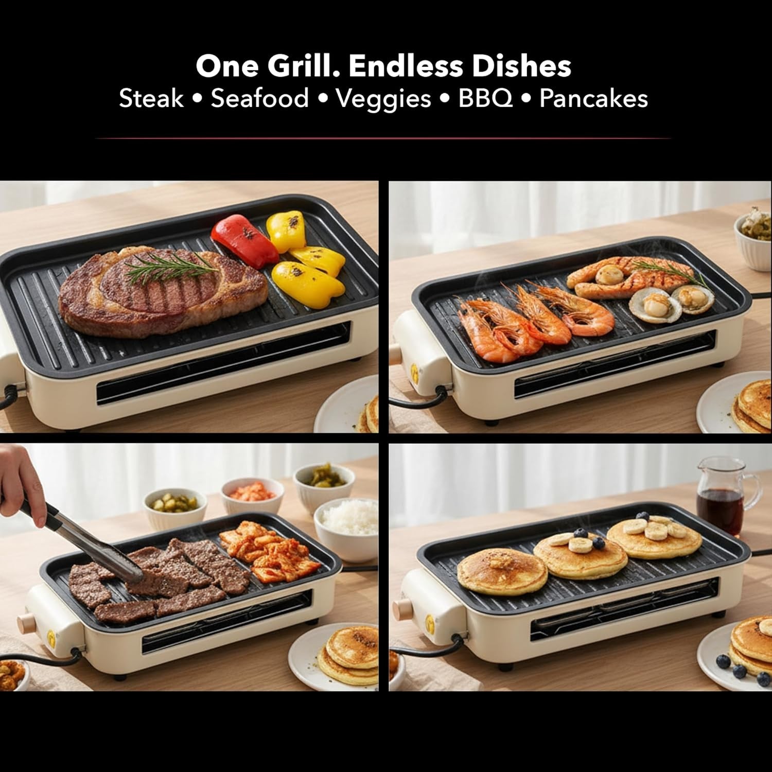 Compact 1500W Smokeless Grill with Removable Non-Stick Plates & 3 Raclette Trays