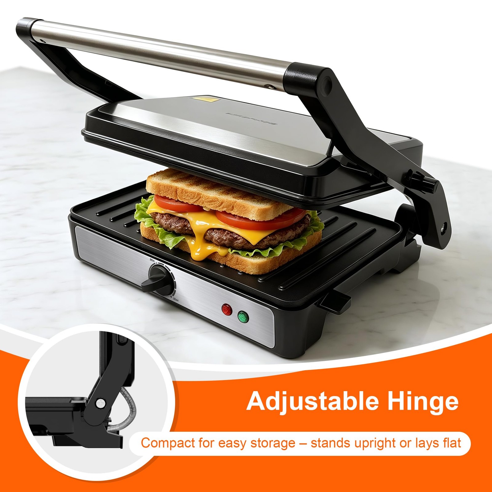Electric Panini Press Grill 900W Sandwich Maker Non Stick Griddle 9.2 x 5.8 Inch