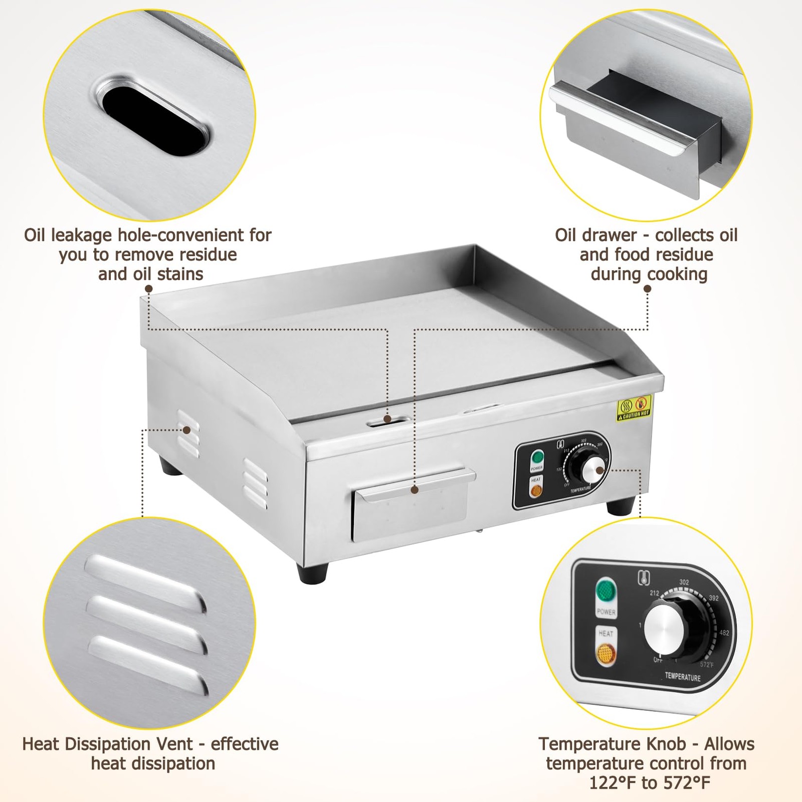 22″ Commercial Electric Griddle Countertop Griddle Grill Countertop Grill 1600W