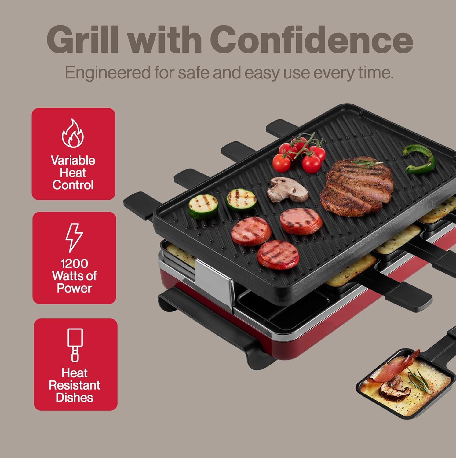 Swissmar Classic 8-Person Raclette Party Grill, Red