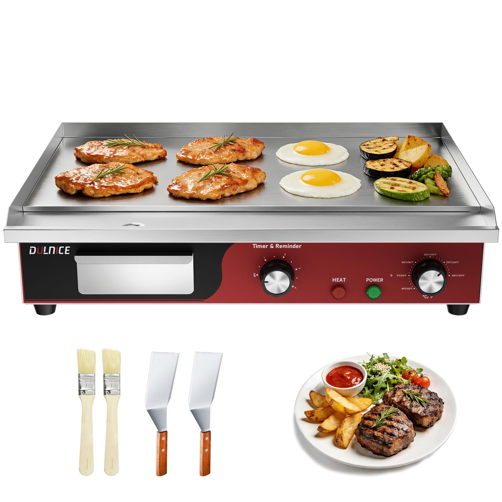 22″ Commercial Electric Griddle 1500W, Flat Top Grill with 5-Min Reminder Tim…
