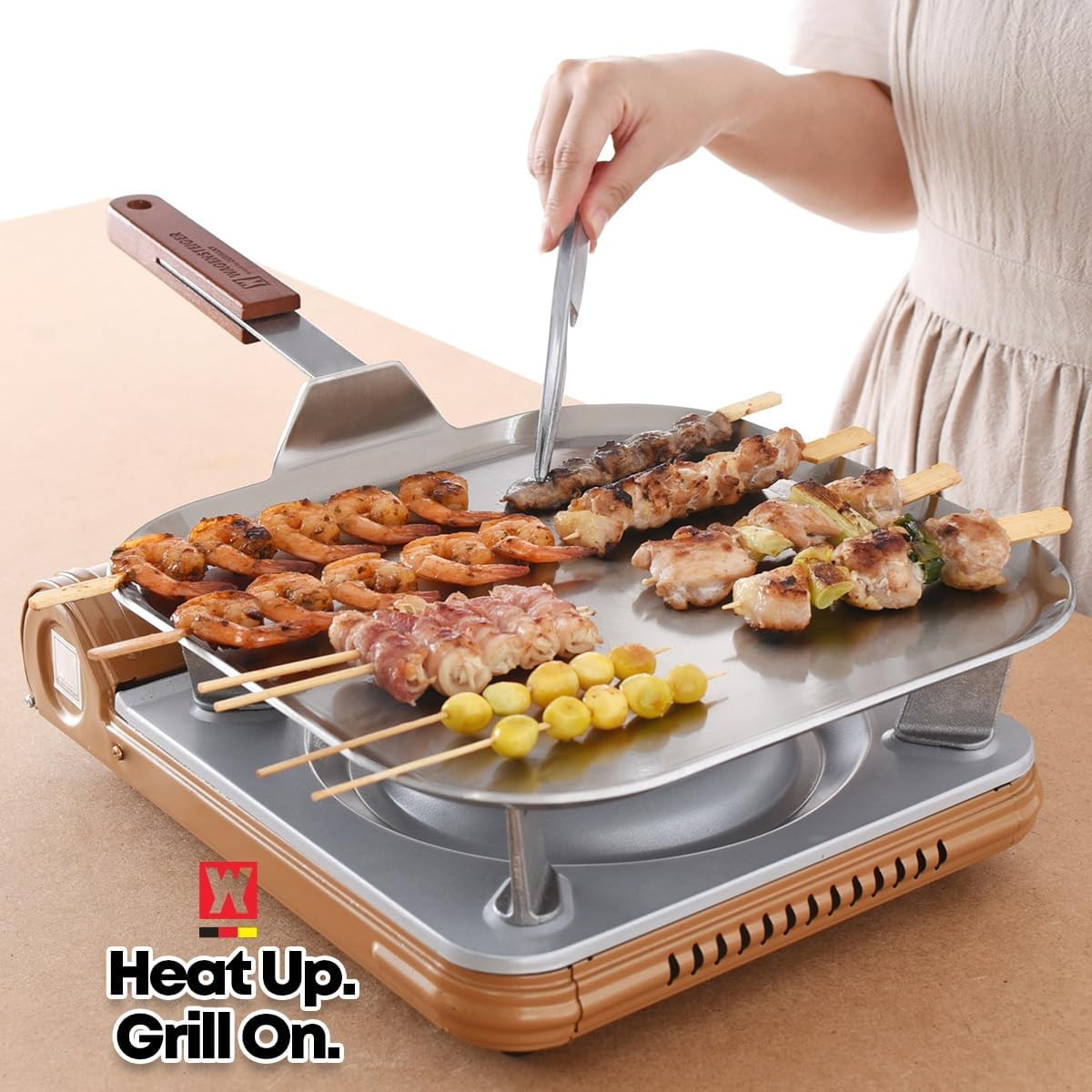 Wagensteiger Stainless Steel Square Griddle Pan/Plate Wooden Handle 3-Ply